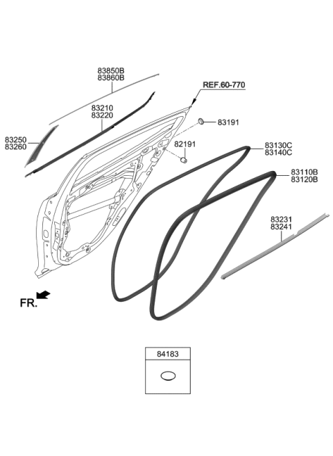 2019 Kia Stinger WEATHERSTRIP Assembly-Rear Door Belt Diagram for 83220J5000