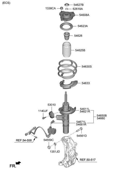2018 Kia Stinger Front Shock Absorber Assembly, Left Diagram for 54611J5270