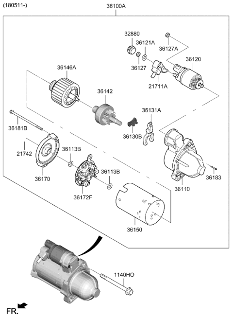 2020 Kia Stinger  Starter Assembly Diagram for 3610025350