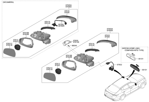 2021 Kia Stinger  Outside Mirror Assembly Diagram for 87610J5490