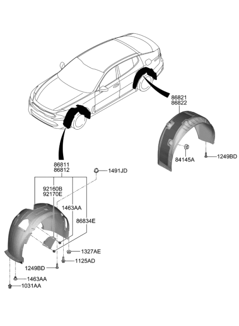 2019 Kia Stinger  Headlamp Cover, Left Diagram for 86877J5000