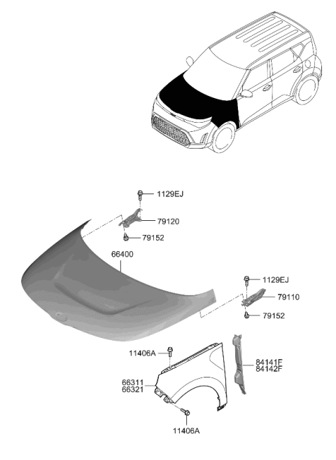 2023 Kia Soul  PANEL ASSY-HOOD Diagram for 66400K0500