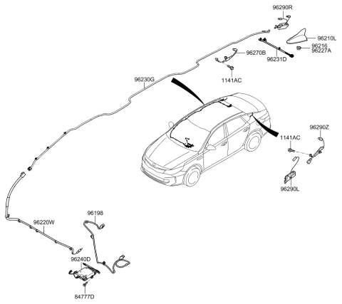 2016 Kia Optima Hybrid Wireless Antenna Assembly Diagram for 96240D5000