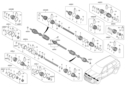 2024 Kia Telluride  SHAFT ASSY-DRIVE, LH Diagram for 49500S9430