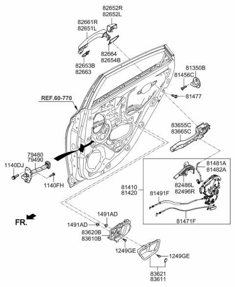2021 Kia Rio  Cable Assembly-Rear Door S/L Diagram for 81412H8000