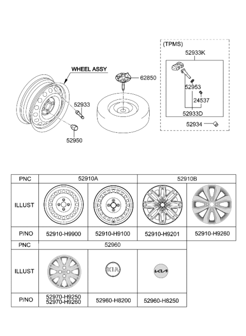 2022 Kia Rio  Clamp-Spare Tire Diagram for 62850B9000