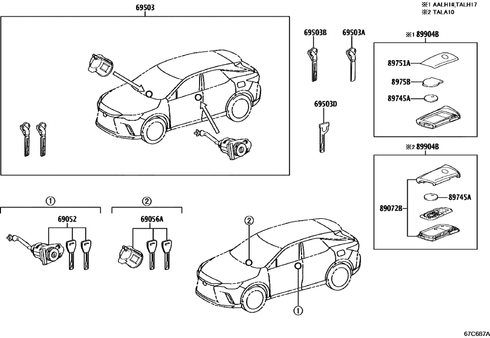 Lexus 69005-48640 CYLINDER & KEY SET