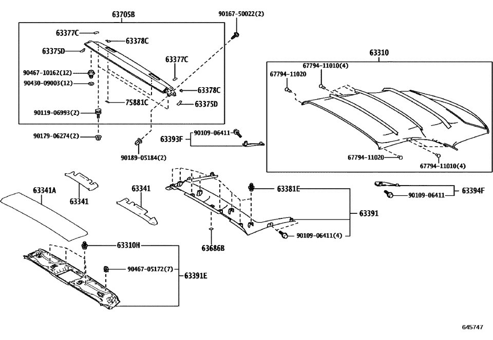 Lexus 63310-11011-A0 HEADLINING ASSY, ROO