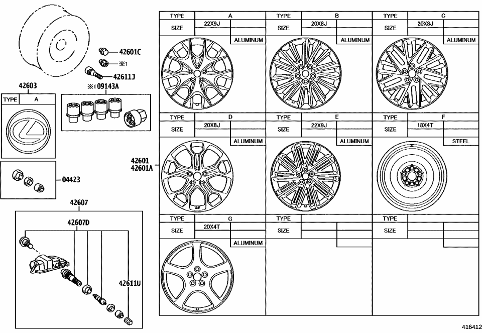 Lexus 04423-0E070 FITTING KIT, TIRE PR