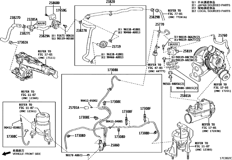 Lexus 17308-25010 HOSE SUB-ASSY, VACUU