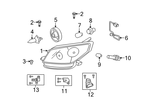 Diagram for 2004 Toyota Prius Headlamp Components