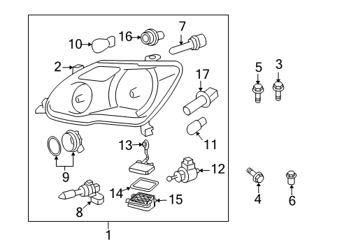 Diagram for 2007 Toyota Avalon Headlamp Components 