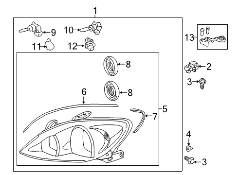 Diagram for 2004 Toyota Camry Headlamp Components 