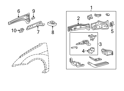 Diagram for 2002 Ford Focus Structural Components & Rails