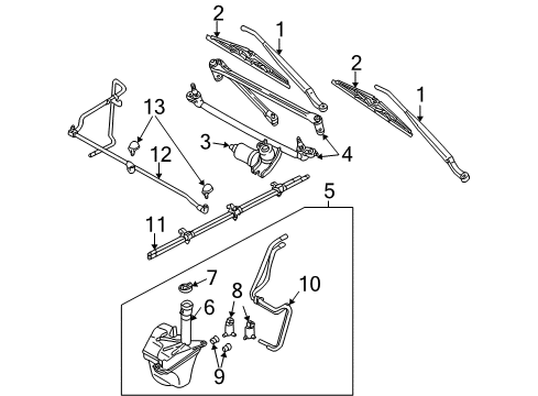Diagram for 2002 Ford Escape Windshield - Wiper & Washer Components
