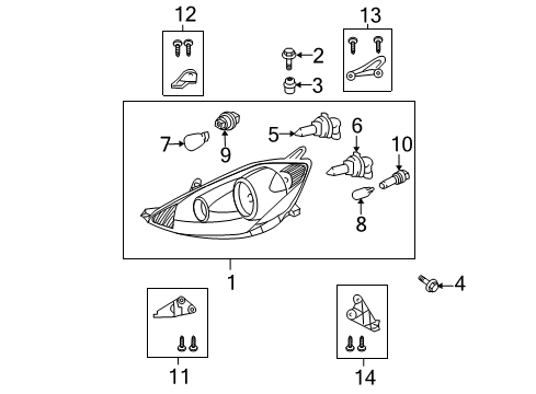 Diagram for 2007 Toyota Sienna Headlamp Components 