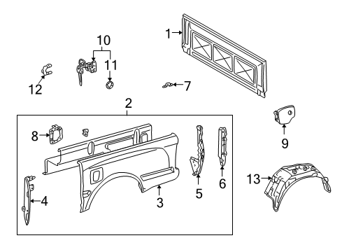 Diagram for 2001 Toyota Tacoma Front & Side Panels