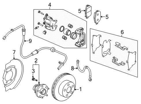 Thumbnail Front Suspension - Brake Components (2WD) for 2003 Infiniti FX45 Anti-Lock Brakes