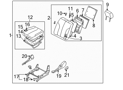 Thumbnail Seats & Tracks - Front Seat Components (Manual Seat,Without Side Air Bag) for 2002 Nissan Maxima Front Seat Components