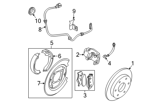 Thumbnail Rear Suspension - Brake Components for 2005 Nissan Frontier Anti-Lock Brakes