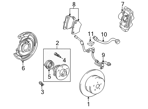 Thumbnail Rear Suspension - Brake Components (Disc Brakes) for 2002 Toyota Celica Anti-Lock Brakes