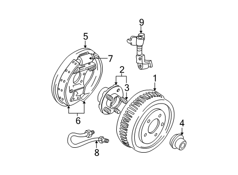 Thumbnail Rear Suspension - Brake Components (Drum Brakes,Sedan) for 2003 Ford Taurus Brake Components
