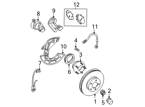 Thumbnail Front Suspension - Brake Components for 2001 Ford Mustang Anti-Lock Brakes