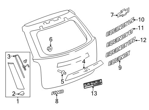 2011 Chevrolet Equinox Lift Gate Molding Diagram for 84130176