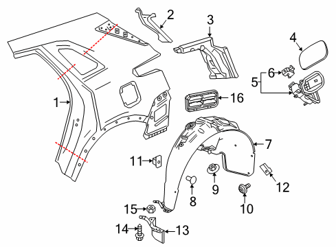 2018 Cadillac XT5 Quarter Panel & Components Deflector Diagram for 84098321