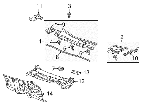 2013 Honda Crosstour Cowl Umbrella, Air Conditioner Hole Diagram for 74225-TA0-A00