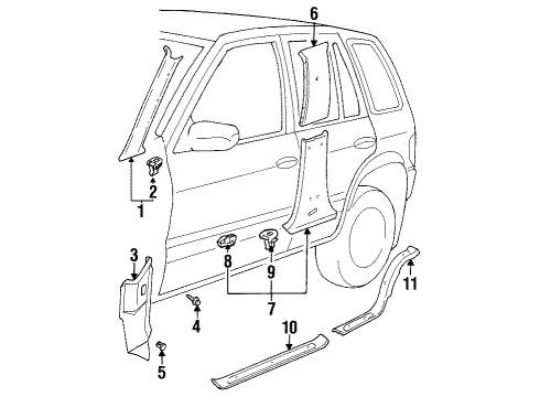 1998 Kia Sportage Interior Trim - Pillars, Rocker & Floor Trim-B Pillar, Lower , LH Diagram for 0K04568240A96