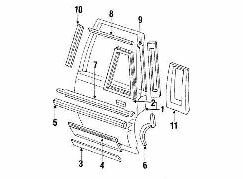 1990 Cadillac Brougham Rear Door Front Door Window Regulator Diagram for 20738836