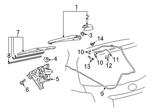 2018 Toyota Yaris Lift Gate - Wiper & Washer Components Wiper Motor Diagram for 85130-0D190