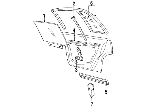 1992 Oldsmobile 88 Rear Door - Glass & Hardware MOLDING, Rear Door Belt Trim Finish & Window Garnish Diagram for 25544507