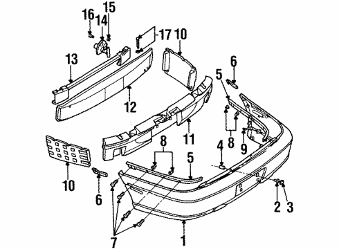 1997 Cadillac Catera Rear Bumper Pin, Rear Bumper Imp Bar Diagram for 90563337