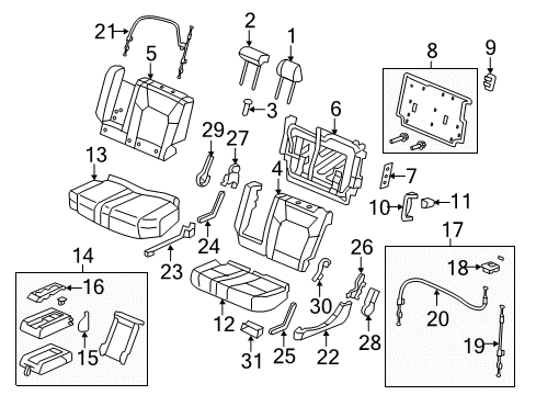 2012 Honda Pilot Second Row Seats Guide, Headrest Lock *NH167L* (GRAPHITE BLACK) Diagram for 82144-SDA-A01ZA