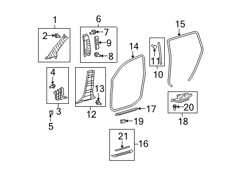 2010 Toyota Highlander Interior Trim - Pillars, Rocker & Floor Kick Panel Trim Diagram for 62101-0E040-B0