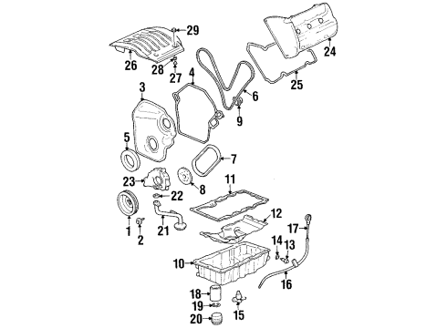 2001 Oldsmobile Aurora Engine Parts, Mounts, Cylinder Head & Valves, Camshaft & Timing, Oil Pan, Oil Pump, Balance Shafts, Crankshaft & Bearings, Pistons, Rings & Bearings Sight Shield Nut Diagram for 3538774