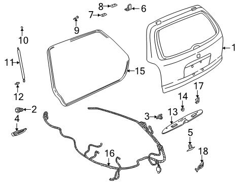 2000 Saturn LW2 Lift Gate & Hardware, Exterior Trim Weatherstrip Asm, Lift Gate Diagram for 22664204