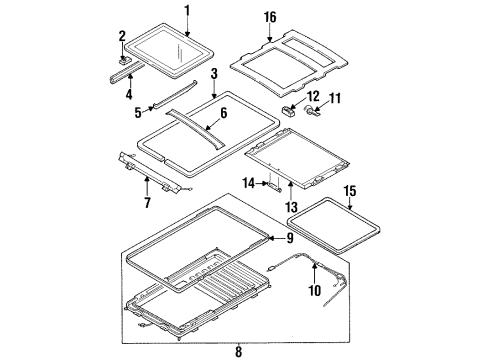 1997 Acura SLX Sunroof Glass Sunroof Diagram for 8-97333-700-0