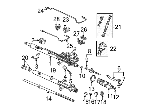 1999 Acura TL Steering Column & Wheel, Steering Gear & Linkage Housing Sub-Assembly, Steering Rack Diagram for 53608-S0K-A01