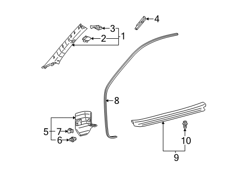 2007 Toyota Solara Interior Trim - Pillars, Rocker & Floor Windshield Pillar Trim Diagram for 62220-AA060-A1