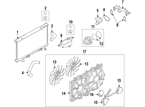 2015 Infiniti Q50 Cooling System, Radiator, Water Pump, Cooling Fan Hose-Radiator, Upper Diagram for 21501-4GB0A