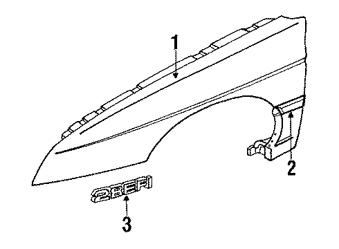 1991 Chevrolet Corsica Fender & Components Molding Asm-Front Fender Center Rear *Black Diagram for 10119262