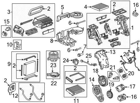 2012 Cadillac SRX A/C Evaporator & Heater Components Case Assembly Diagram for 20782677
