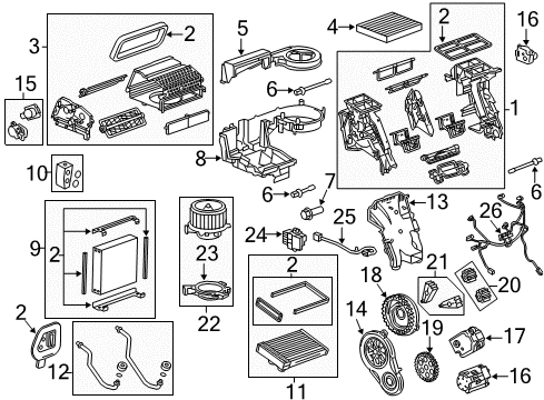 2012 Cadillac SRX A/C Evaporator & Heater Components Blower Motor Diagram for 22957138