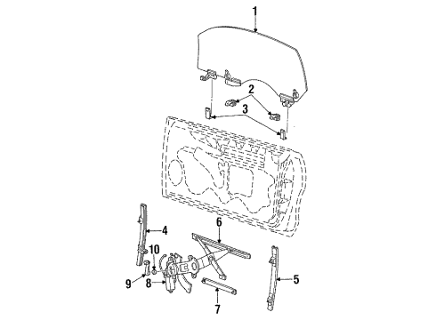 1998 Ford Mustang Door & Components Door Glass Diagram for 1R3Z-6321411-BA