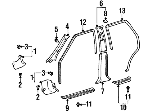 2001 Chevrolet Prizm Interior Trim - Pillars, Rocker & Floor Molding, Windshield Side Garnish *Neutral Diagram for 94859610