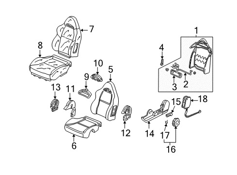 2003 Acura RSX Seat Components Clip, Shaft (8MM) Diagram for 81223-S04-000