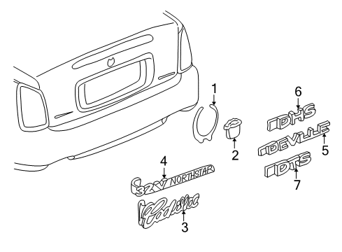 2000 Cadillac DeVille Exterior Trim - Trunk Lid Rear Compartment Lid Emblem "Wreath-Colored" Diagram for 25676908